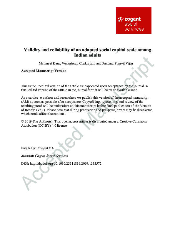 (PDF) Validity and reliability of an adapted social capital scale among ...