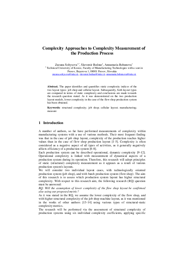 (PDF) Complexity Approaches to Complexity Measurement of the Production ...