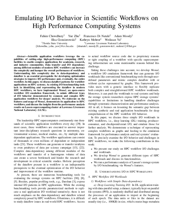 (PDF) Emulating I/O Behavior in Scientific Workflows on High ...