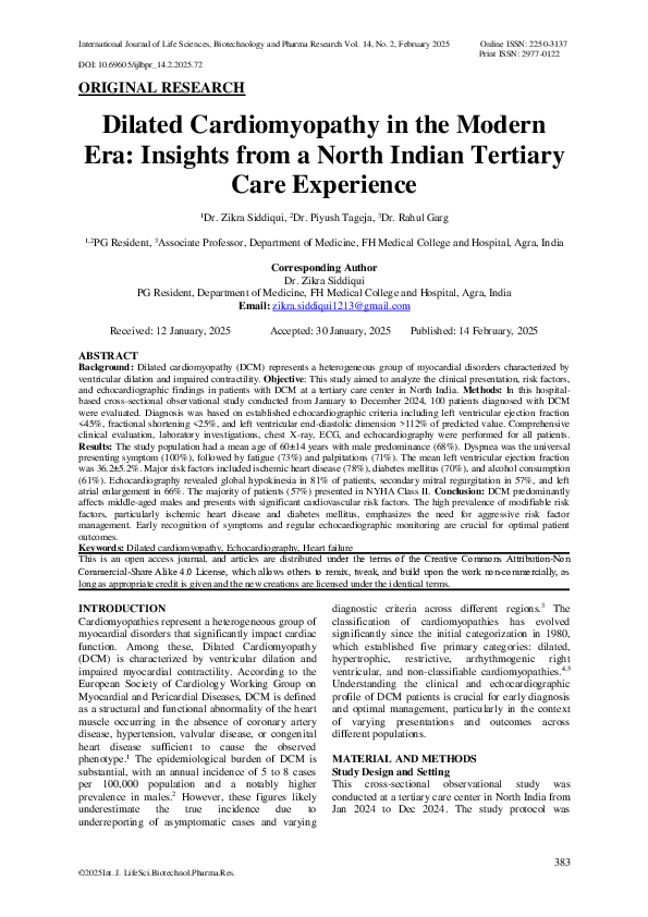 (PDF) Dilated Cardiomyopathy in the Modern Era: Insights from a North ...
