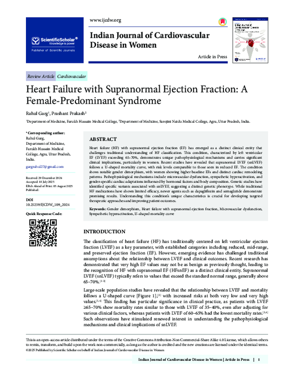 (PDF) Heart Failure with Supranormal Ejection Fraction: A Female ...