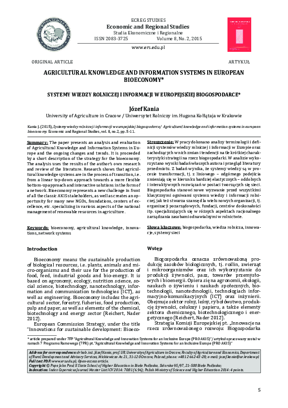 (PDF) Agricultural knowledge and information systems in European bioeconomy