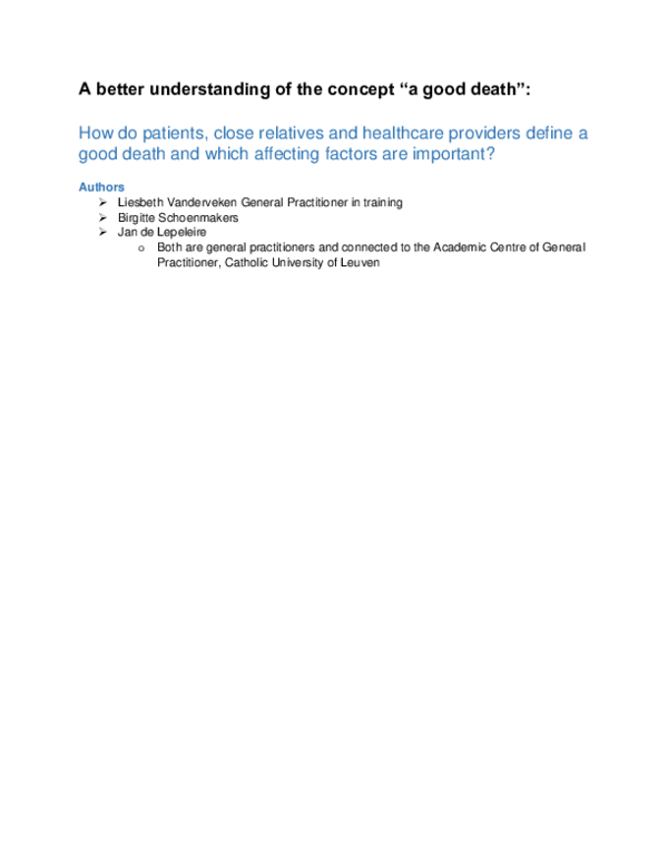 (PDF) A Better Understanding of the Concept “A Good Death”: How Do ...