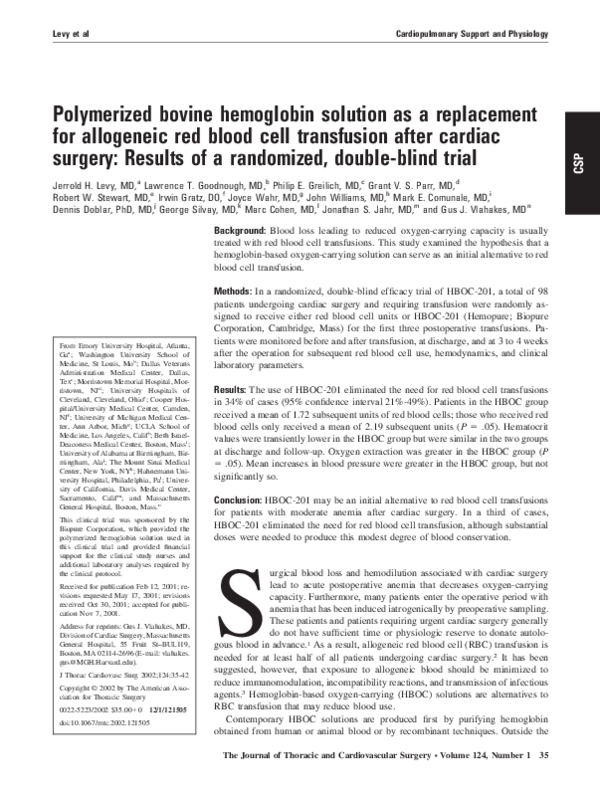 (PDF) Polymerized bovine hemoglobin solution as a replacement for ...