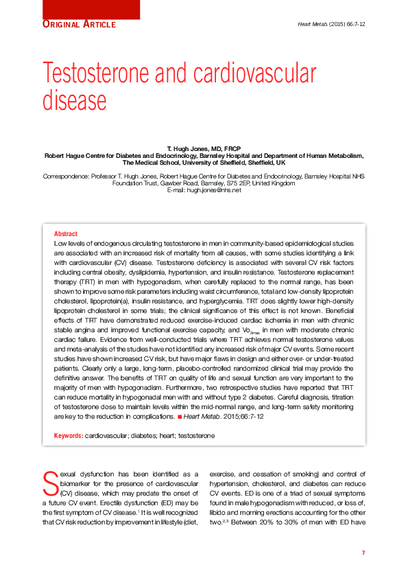 (PDF) Testosterone and cardiovascular disease