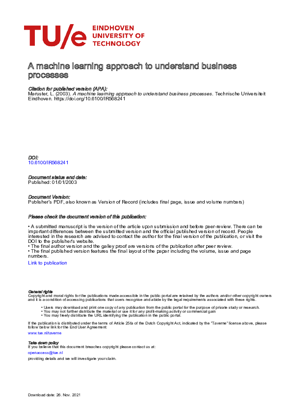 (PDF) A machine learning approach to understand business processes