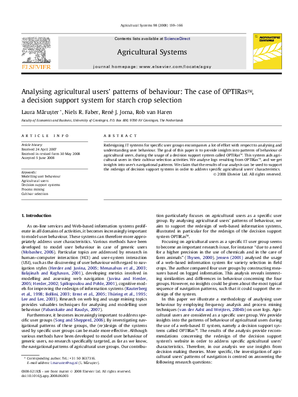 (PDF) Analysing agricultural users’ patterns of behaviour: The case of ...
