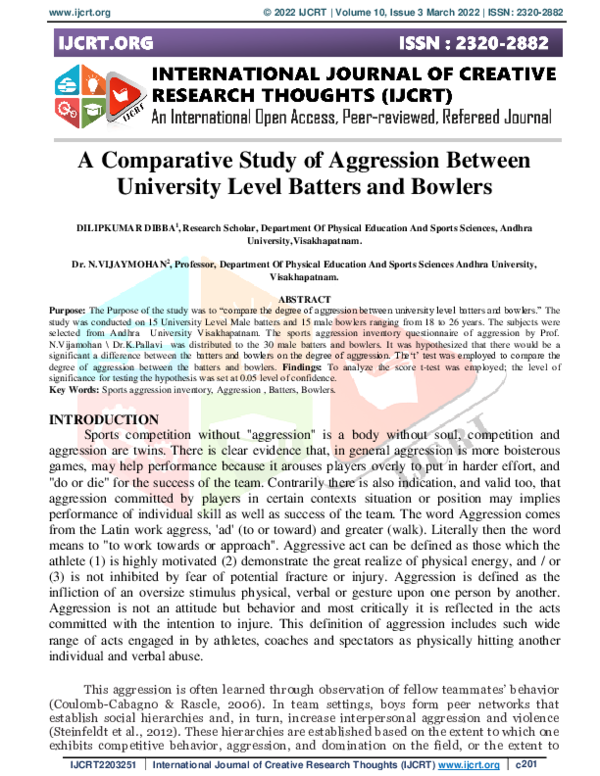 (PDF) A Comparative Study of Aggression Between University Level ...