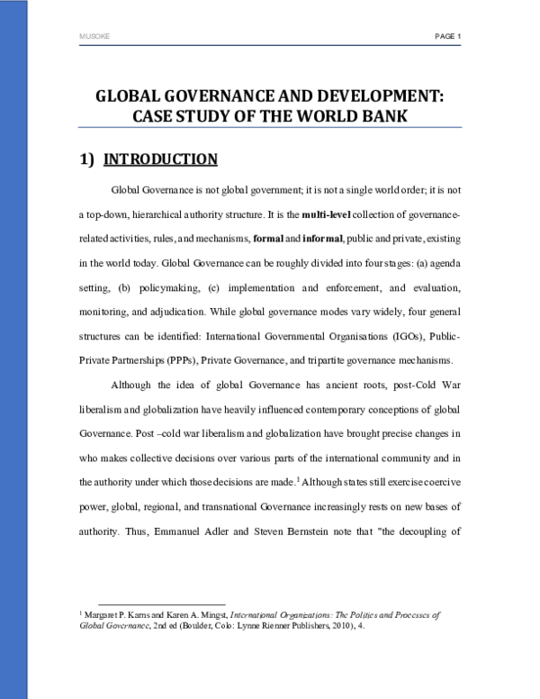 (PDF) GLOBAL GOVERNANCE AND DEVELOPMENT CASE STUDY OF THE WORLD BANK