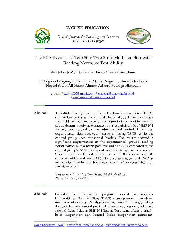 (PDF) The Effectiveness of Two Stay Two Stray Model on Students ...