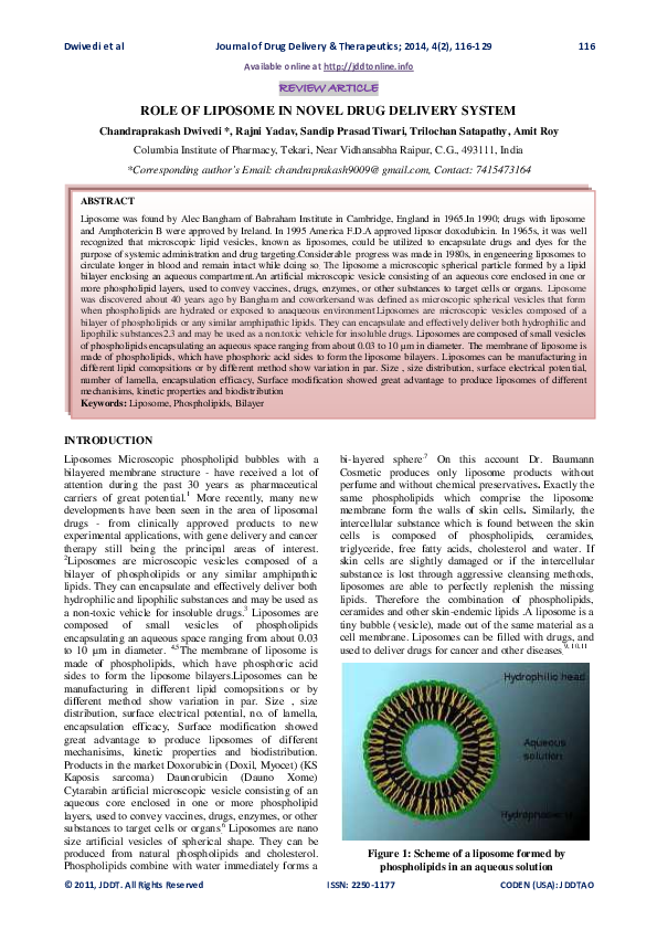 (PDF) Role of Liposome in Novel Drug Delivery System