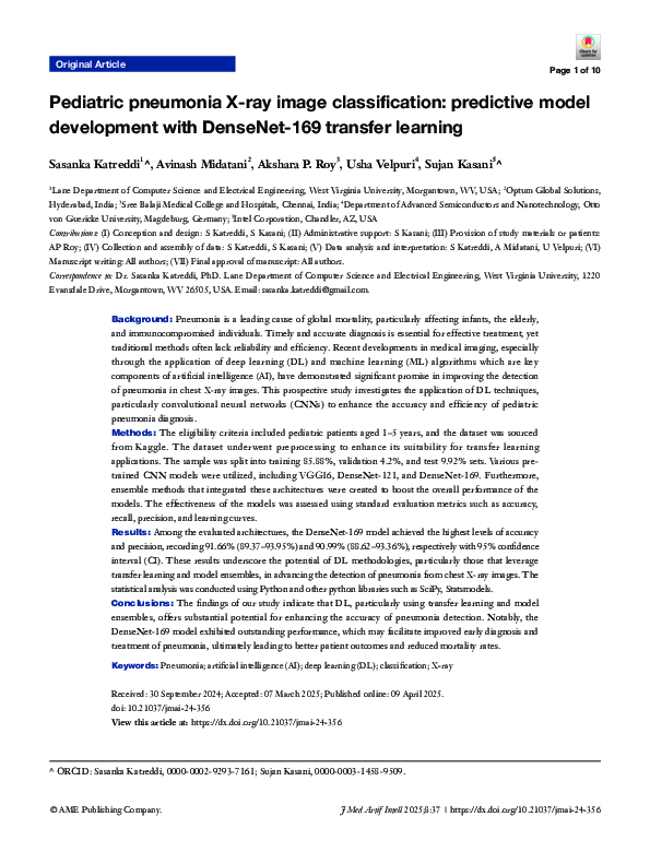 (PDF) Pediatric pneumonia X-ray image classification: predictive model ...