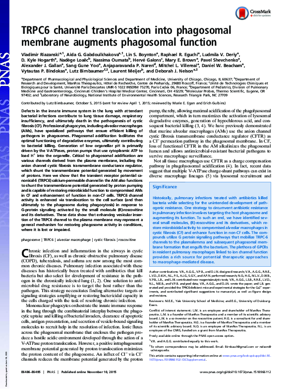 (PDF) TRPC6 channel translocation into phagosomal membrane augments ...