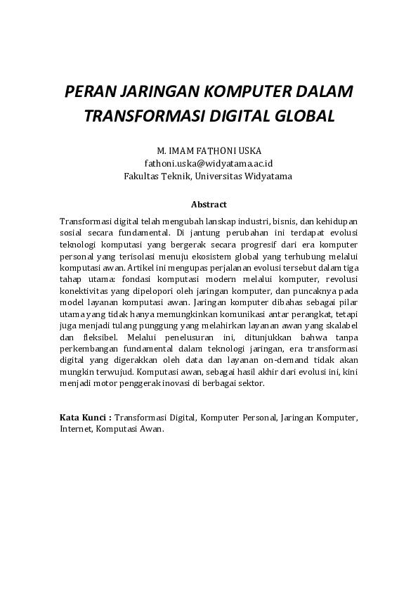 (PDF) PERAN JARINGAN KOMPUTER DALAM TRANSFORMASI DIGITAL GLOBAL