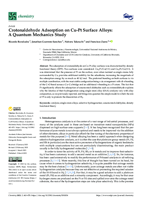 (PDF) Crotonaldehyde Adsorption on Cu-Pt Surface Alloys: A Quantum ...