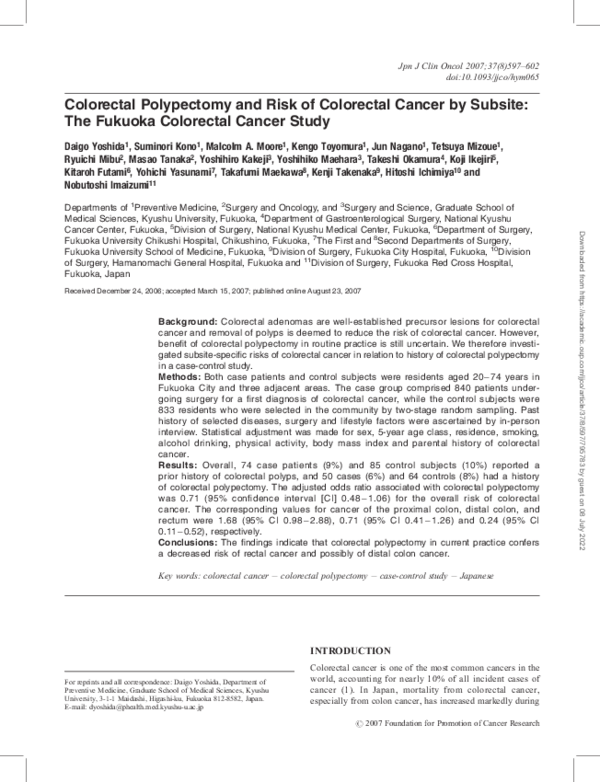 (PDF) Colorectal Polypectomy and Risk of Colorectal Cancer by Subsite ...