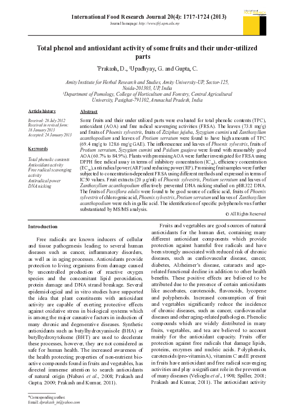 (PDF) Total phenol and antioxidant activity of some fruits and their ...