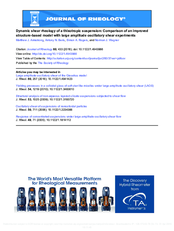 (PDF) Dynamic shear rheology of a thixotropic suspension: Comparison of ...