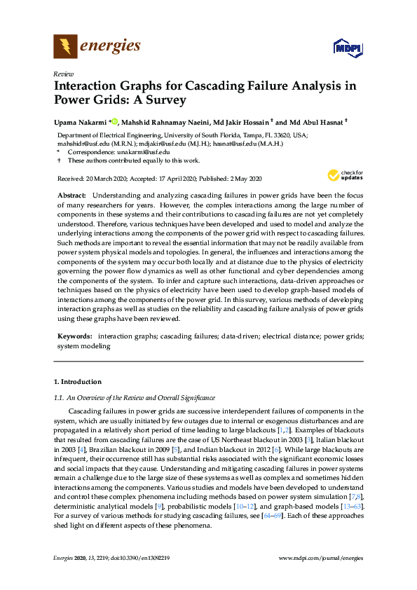 (PDF) Interaction Graphs for Cascading Failure Analysis in Power Grids ...