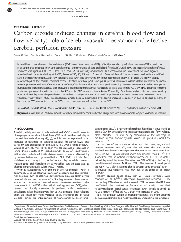 (PDF) Carbon dioxide induced changes in cerebral blood flow and flow ...