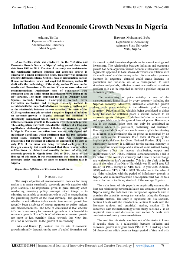 (PDF) Inflation And Economic Growth Nexus In Nigeria
