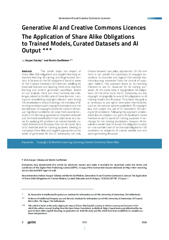 (PDF) Generative AI and Creative Commons Licences The Application of ...