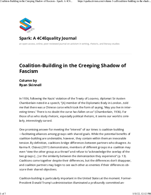 (PDF) Coalition-Building in the Creeping Shadow of Fascism