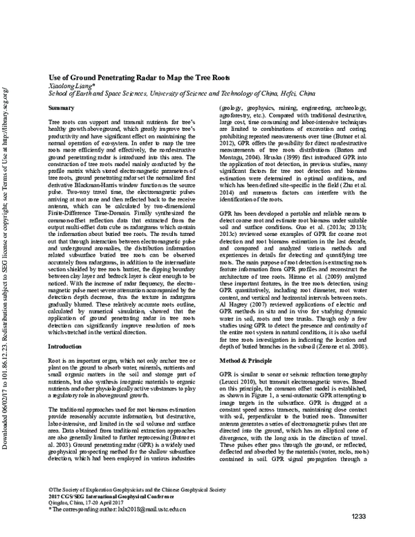 (PDF) Use of Ground Penetrating Radar to Map the Tree Roots