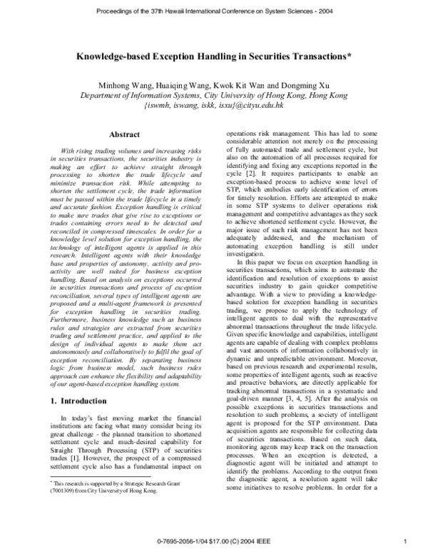 (PDF) Knowledge-based exception handling in securities transactions