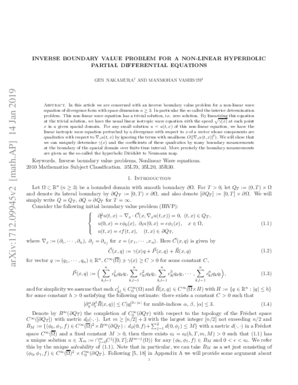 (PDF) Inverse Boundary Value Problem for Non-linear Hyperbolic Partial ...