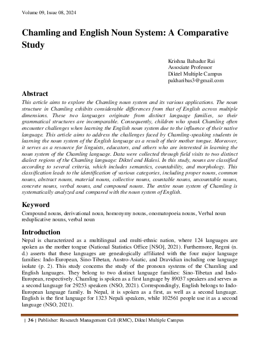 (PDF) Chamling and English Noun System: A Comparative Study