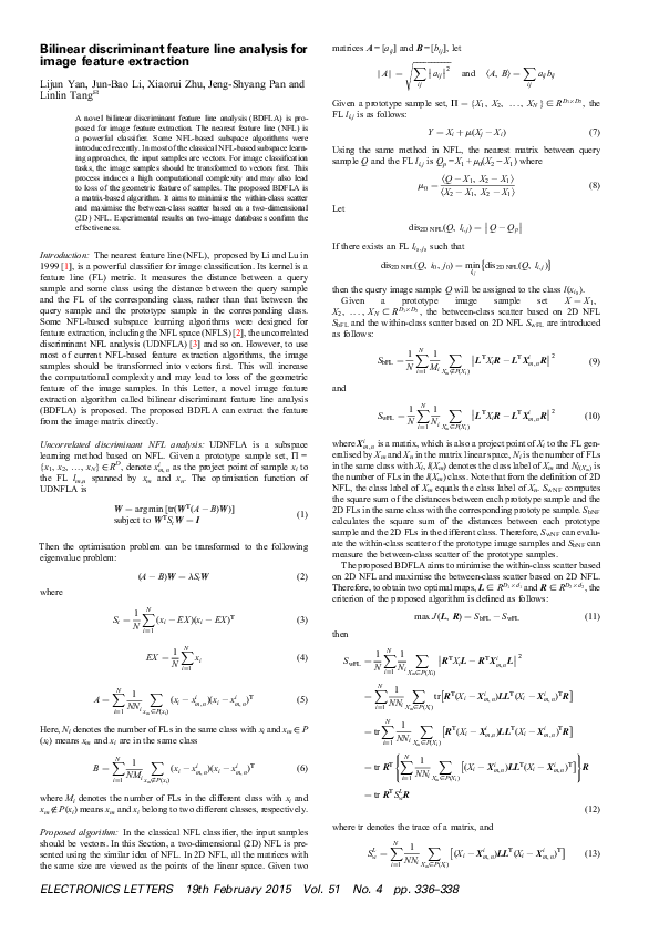 (PDF) Bilinear discriminant feature line analysis for image feature ...