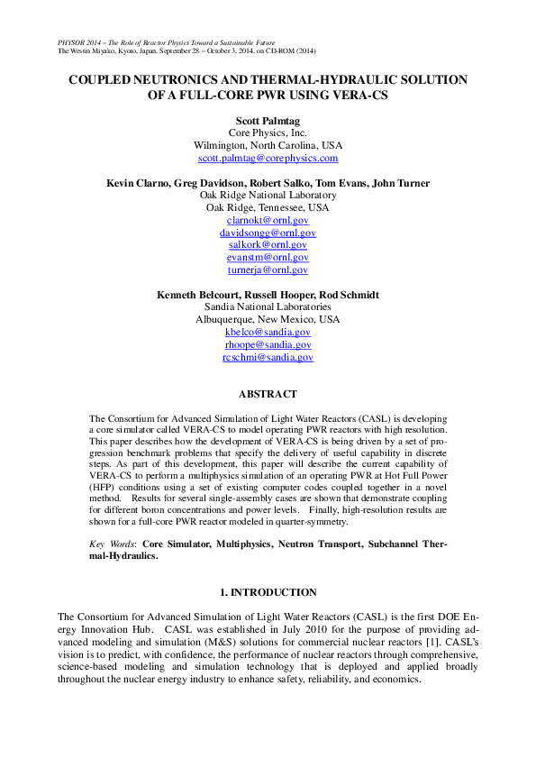 (PDF) Coupled Neutronics and Thermal-Hydraulic Solution of a Full-Core ...
