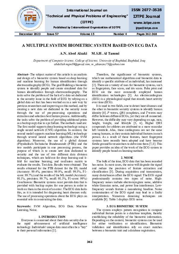 (PDF) A MULTIPLE SYSTEM BIOMETRIC SYSTEM BASED ON ECG DATA