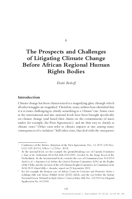 (PDF) The Prospects and Challenges of Litigating Climate Change Before ...