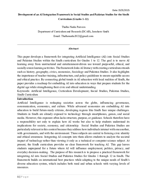 (PDF) Development of an AI Integration Framework in Social Studies and ...
