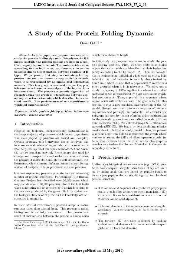 (PDF) A Study of the Protein Folding Dynamic