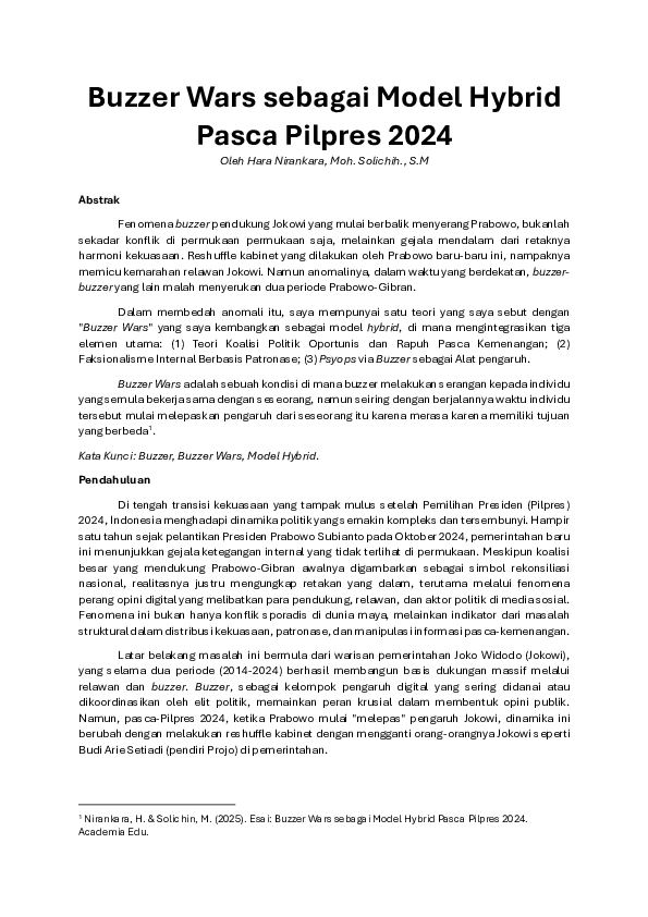 (PDF) Buzzer Wars sebagai Model Hybrid Pasca Pilpres 2024