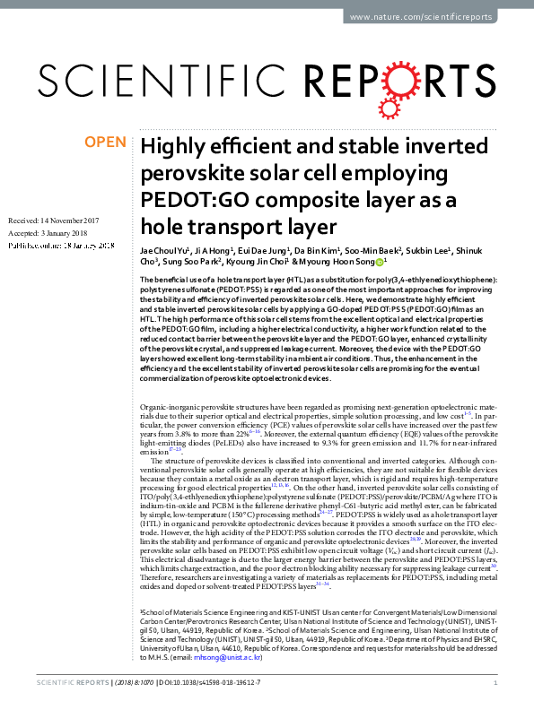 (PDF) Highly efficient and stable inverted perovskite solar cell ...