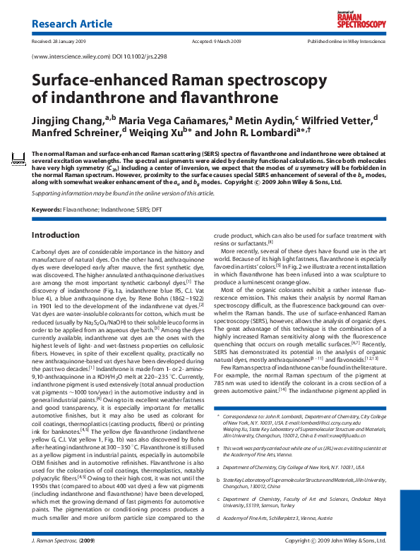 (PDF) Surface-enhanced Raman spectroscopy of indanthrone and flavanthrone