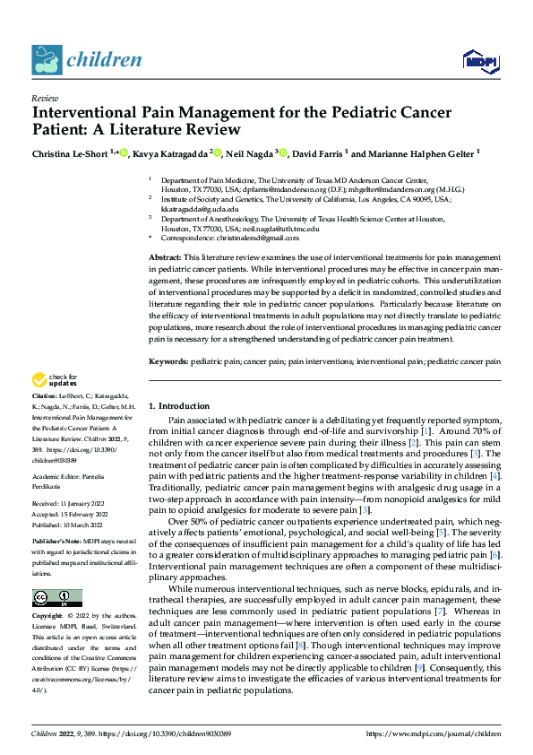 (PDF) Interventional Pain Management for the Pediatric Cancer Patient ...