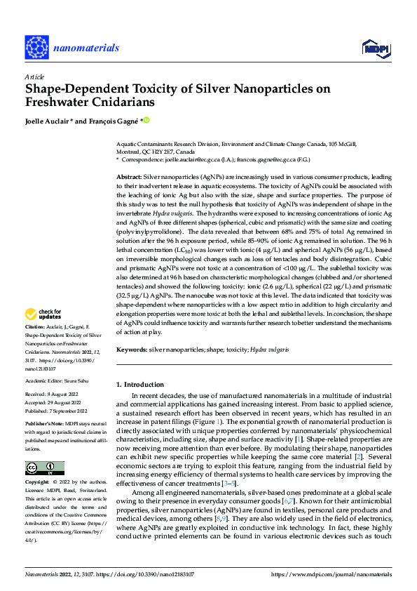 (PDF) Shape-Dependent Toxicity of Silver Nanoparticles on Freshwater ...