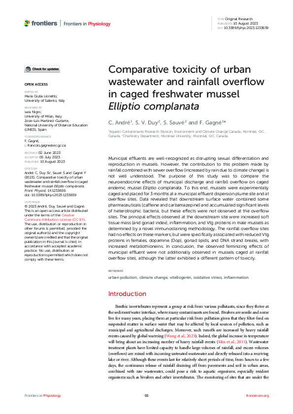 (PDF) Comparative toxicity of urban wastewater and rainfall overflow in ...