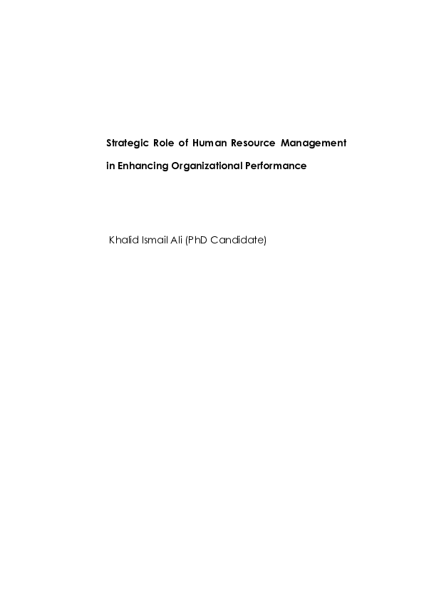 (PDF) Strategic Role of Human Resource Management in Enhancing ...