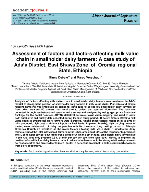 (PDF) Assessment of factors and factors affecting milk value chain in ...