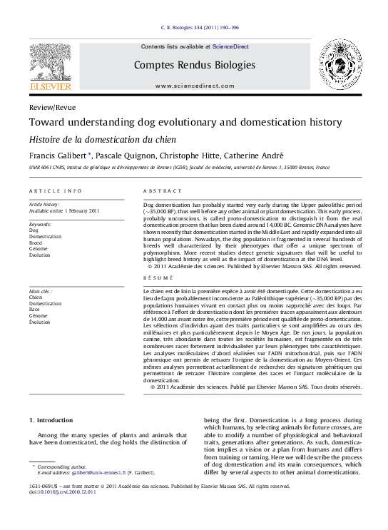 (PDF) Toward understanding dog evolutionary and domestication history
