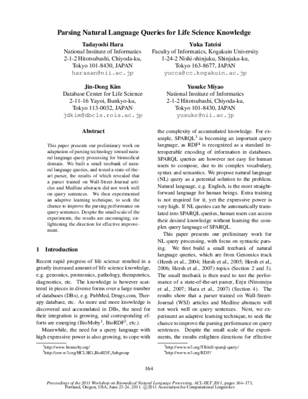 (PDF) Parsing natural language queries for life science knowledge