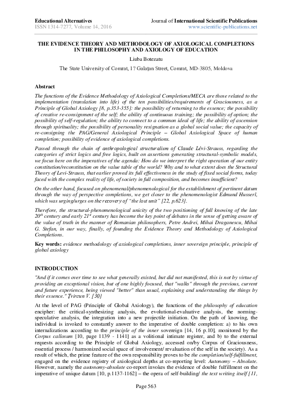 (PDF) The Evidence Theory and Methodology of Axiological Completions in ...