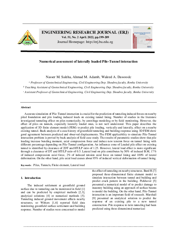(PDF) Numerical assessment of laterally loaded Pile-Tunnel interaction