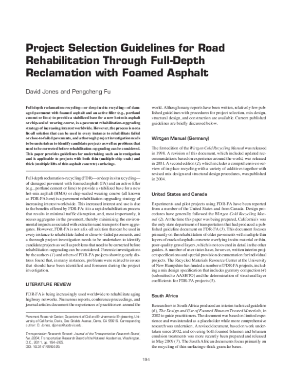 (PDF) Project Selection Guidelines for Road Rehabilitation Through Full ...